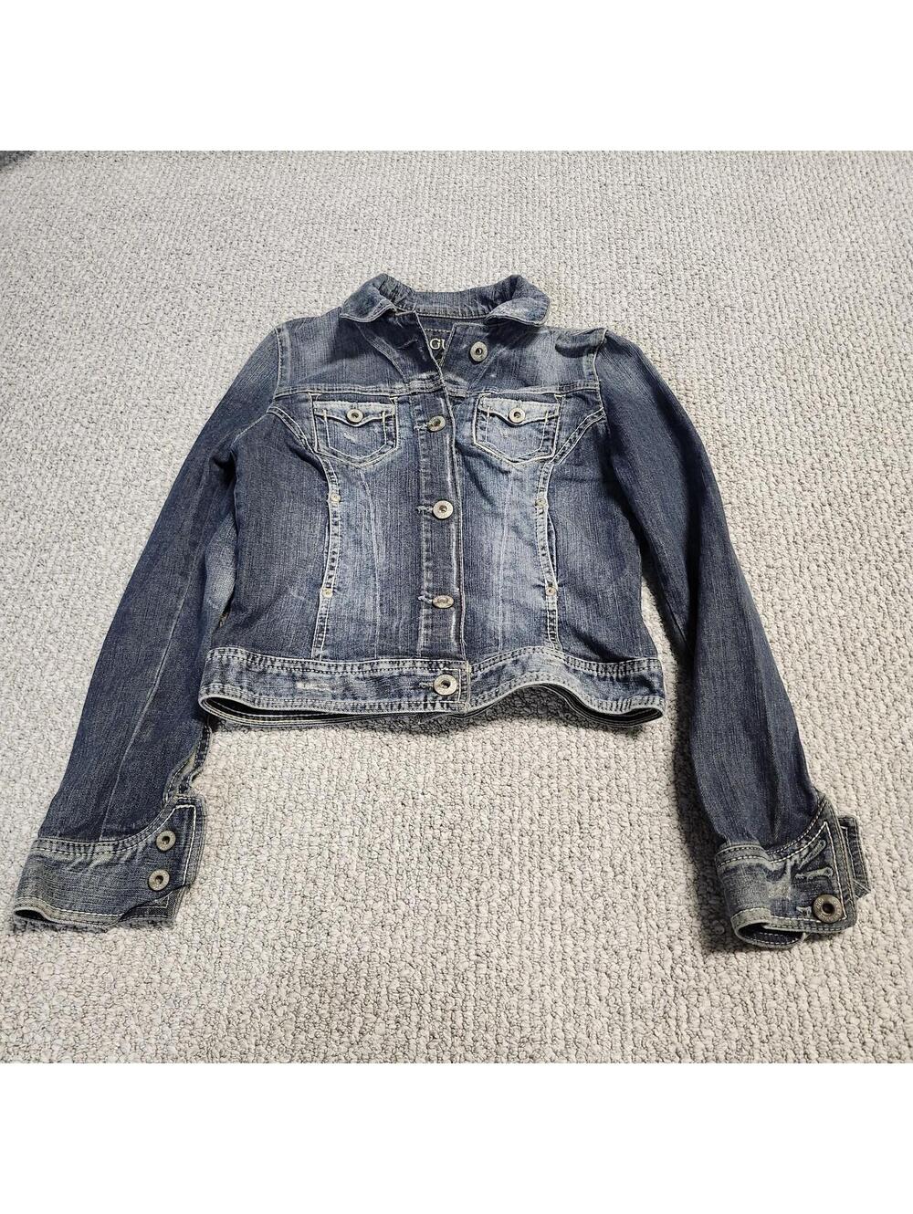 Guess Jeans Denim Jacket Size Medium Stretch Button UP